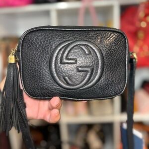 Gucci Mini SoHo Disco Black Pebbled Leather Crossbody Bag
